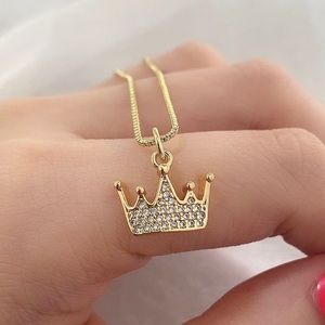 Gold Crown Pendant with Adjustable Chain